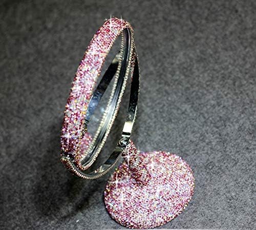 Bling Rhinestone Portable Magnified Double Sided Swivel Makeup Vanity Mirror, 360°Rotate Makeup Mirror Round Shaped Two-Sided Makeup Mirror (Pink)