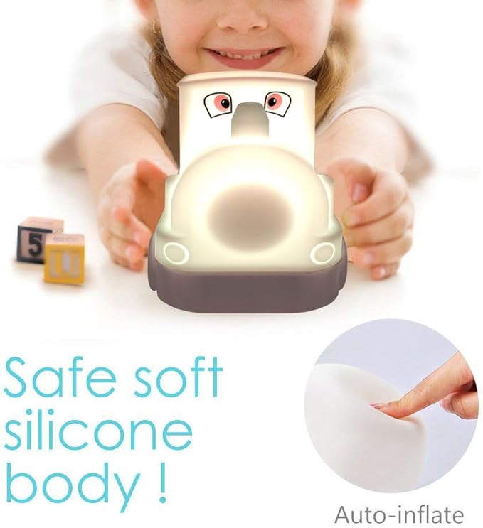 Night Light Kids with Cute Train Design Children's Room LED Bedside Lamp with Changeable RGB Colors Rechargeable Night Light Compatible with Touch Control & Remote Control - Train