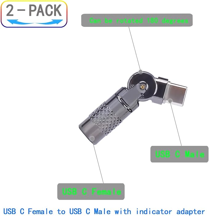 USB C Female to USB C Male 180° Rotating Fast Charge Adapter,2PCS
