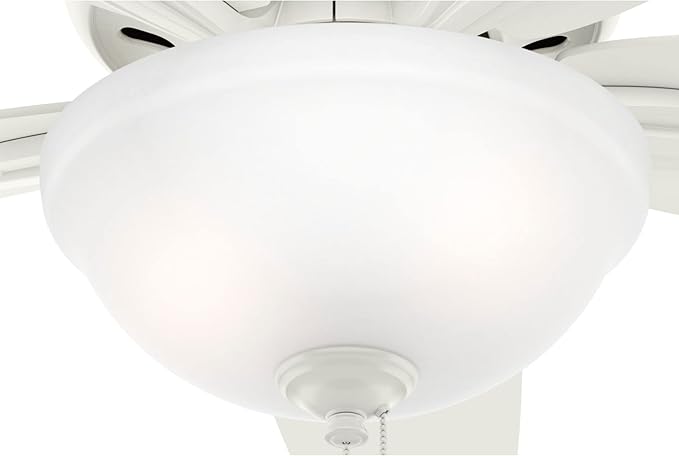 Hunter 42 inch Indoor Ceiling Fan with LED Light - White Ceiling Fan with Pull Chain, For Bedroom or Living Room, Low Profile Mount, No Remote, 5 Blades, Includes Bulbs - Newsome 51080, Fresh White