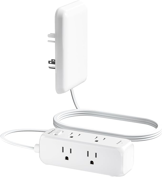 Flat Outlet Extender with Cover, Flat Plug Power Strip with 6 AC Outlets, 2000 Joules Surge Protector, 3FT Flat Extension Cord, Home Office Travel Dorm Room Essentials