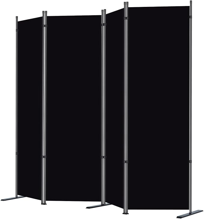 RANTILA 4 Panel Room Divider, 6 FT Folding Privacy Screen with Wide Feet, Freestanding Partition for Room Separation, Portable Room Divider Panel, 89" W x 71" H, Black