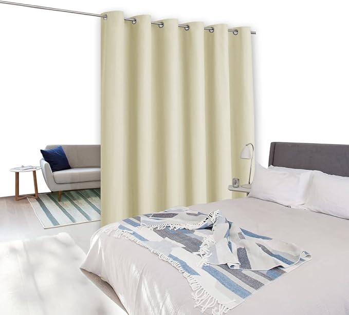 NICETOWN Privacy Room Divider, Wall Separator, Space Partition, Curtain Screen, Sound Barrier, Insulated Sliding Door, Beige, 10ft x 9ft