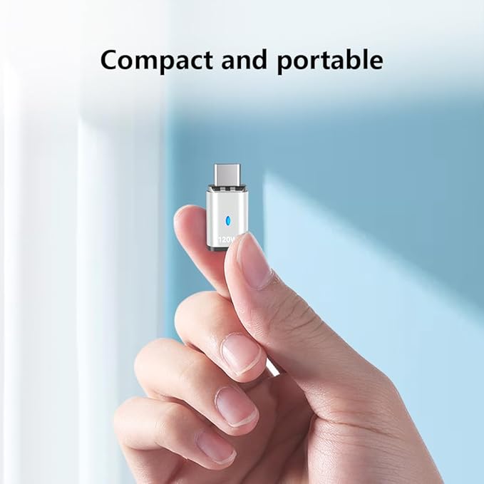 USB C Magnetic Adapter 3 Pack, 120W Straight USB2.0 Type C Connector 5Pin with 480Mbps Data Transfer, Compatible for MacBook Pro/Air iPad Pro and More USB C Devices, Silver