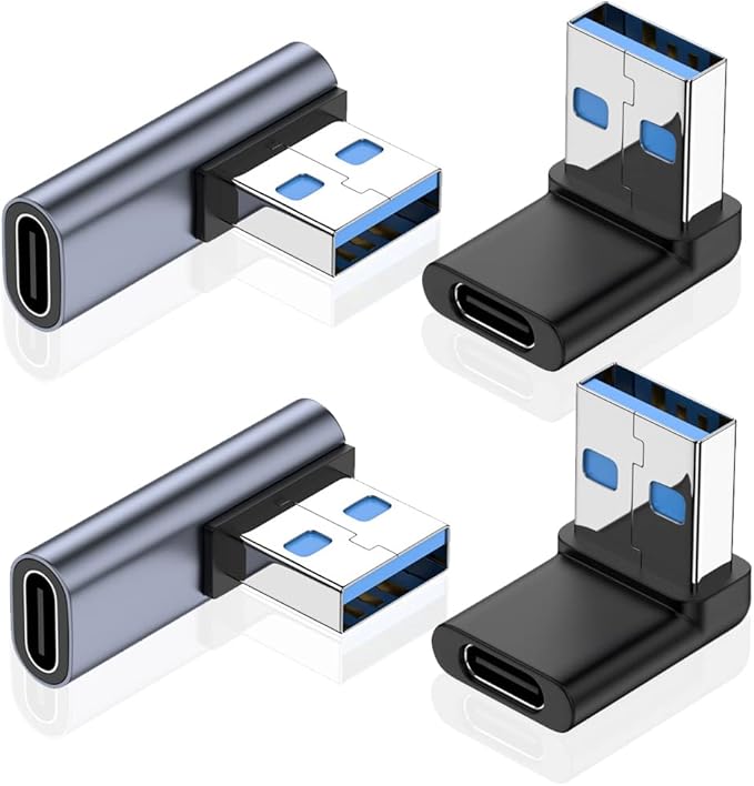 Right Angle USB A Male to USB C Female Adapter, 90 Degree USB 3.0 to Type C Cable Connector Support Unidirectional Sides 10Gbps & Data Transfer, for Laptops/Phone/Tablet/PC