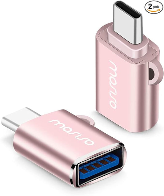 MOSISO USB C to USB Adapter 2 Pack,USB Type-C to USB Connector,Thunderbolt 3 to USB 3.0 Converter OTG Compatible with MacBook Pro 2024-2016/Air 2024-2018/Laptop/Tablet/More Type-C Devices, Rose Gold