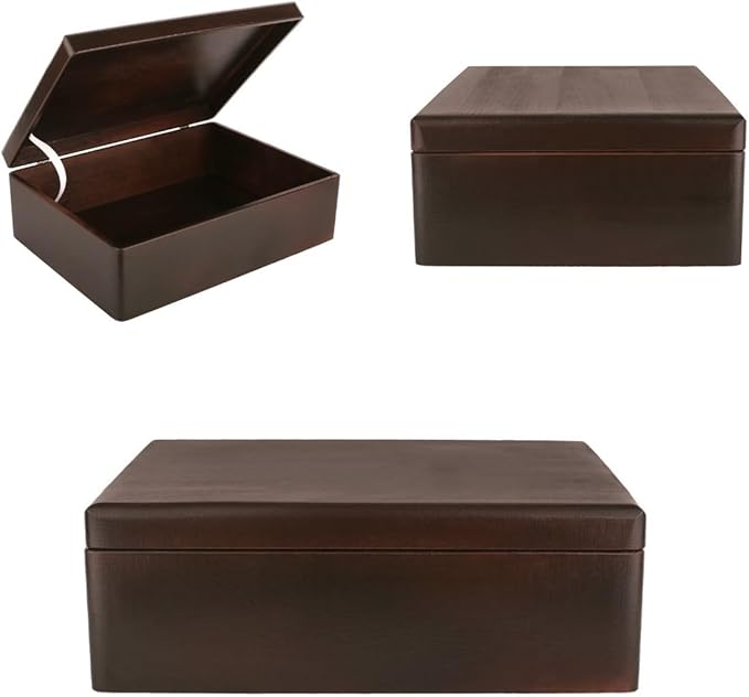 XL Brown Wooden Box Storage with Hinged Lid | 15.8 x 11.8 x 5.5 inches (+-0.5) | Gift Box for Tool Dog Toy Shoes Clothes Kitchen Storage Document | Wood Keepsake Chest