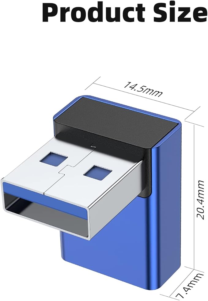 AreMe 90 Degree USB 3.0 Adapter 2 Pack, Up and Down Angle USB A Male to Female Converter Extender for PC, Laptop, USB A Charger, Power Bank and More (Blue)