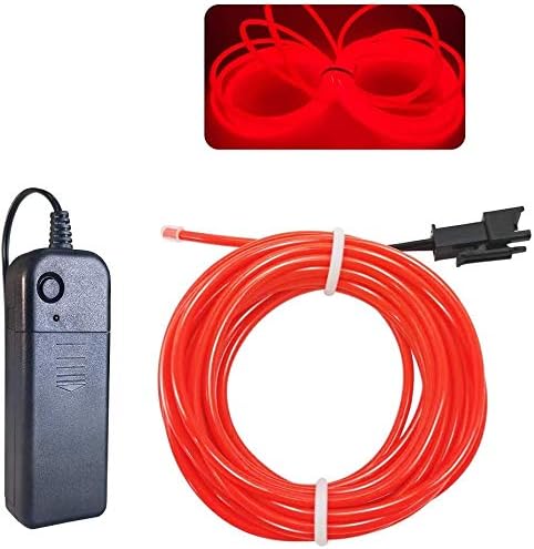 MaxLax EL Wire Red, 9.8ft/3m Portable Battery Pack Neon Light Strip 360° Cuttable Glowing Rope Lights for Parties, Halloween, DIY Decoration