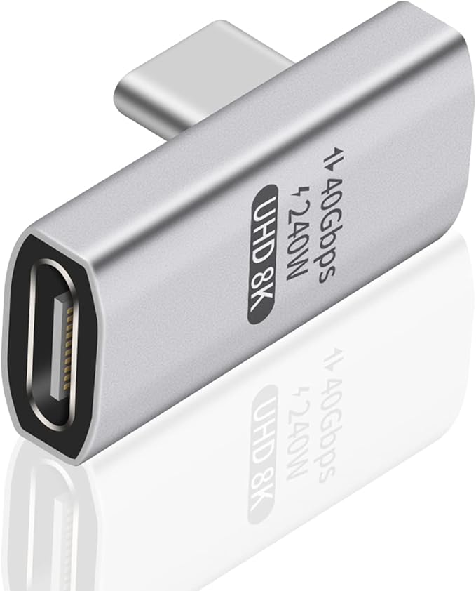 Duttek 90 Degree USB C Adapter, Right Angle USB C Male to Female Adapter, 40Gbps Data Transfer, 8K@60Hz Video, Compatible with Thunderbolt4/3, Laptop, Tablet, Phone (1 Pack)