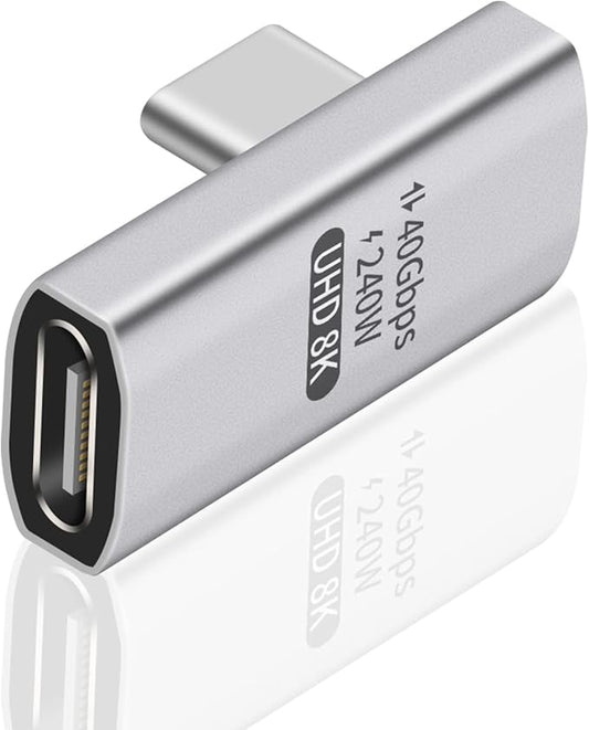 Duttek 90 Degree USB C Adapter, Right Angle USB C Male to Female Adapter, 40Gbps Data Transfer, 8K@60Hz Video, Compatible with Thunderbolt4/3, Laptop, Tablet, Phone (1 Pack)