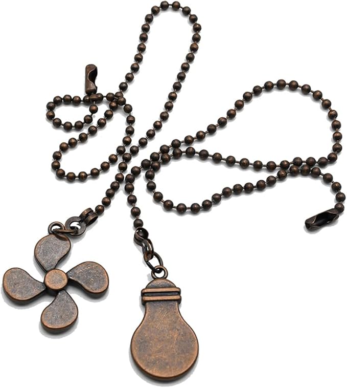 Ceiling Fan Pull Chain Set, 4 Pieces Bulb and Fan Pattern Pull Chain Extension Fan Pull Chain Pendant 12 Inch Ceiling Fan Chain Extender with Ball Fan Chains Connector (Red Bronze)