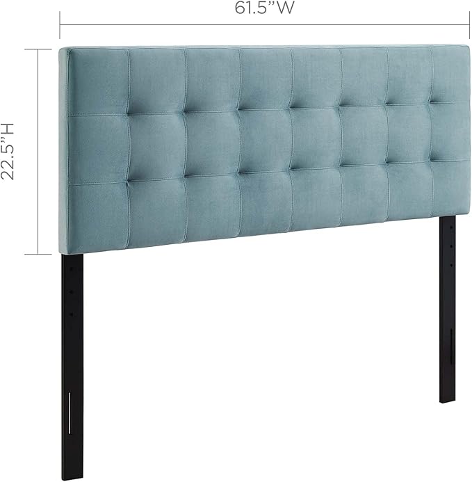 Modway Lily Queen Biscuit Tufted Performance Velvet Headboard, Light Blue