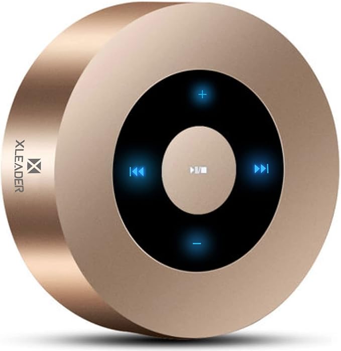 XLEADER Mini Bluetooth Speaker (Travel Case Provided) HD Sound&Rich Bass, Touch Design, 12-15H Playtime, Support Aux Input, Micro SD, Mic, Small, for iPhone Laptop Shower Office, Ideal Gifts, Gold