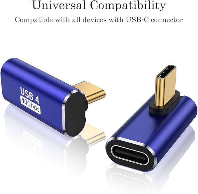 AuviPal 90 Degree USB C Adapter (2 Pack), L Shape Left and Right USB Type C Connector for Meta Quest, MacBook, iMac, iPad, iPhone 16 15 Series and Other Type C or Thunderbolt 4/3 Devices - Blue