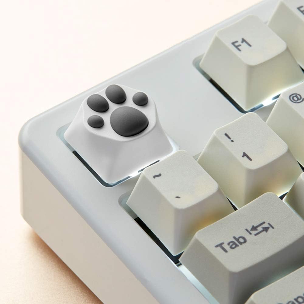 ZOMOPLUS Cute Cat Paw Keycap, Squishy Custom Keycap for Mechanical Keyboard, Suitable for Cherry MX/Gateron (White Grey)