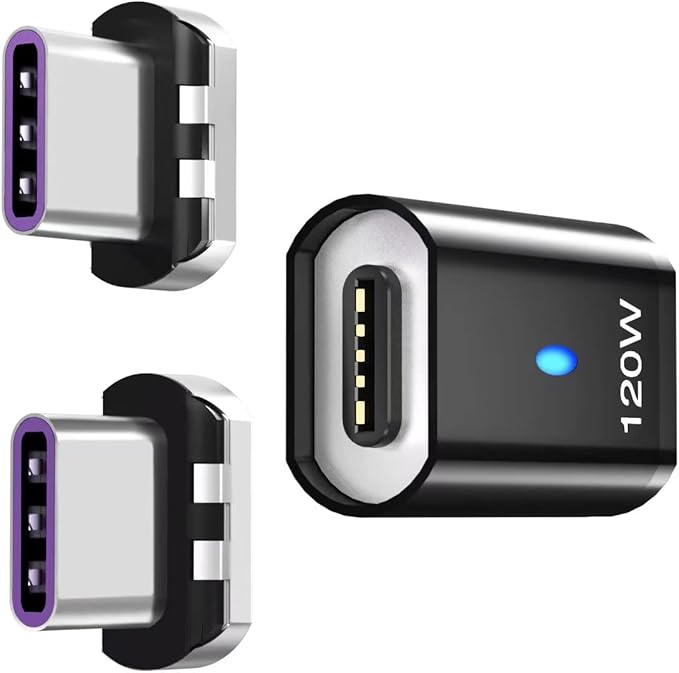 USB C Magnetic Adapter Straight, Magnetic USB C Adapter - 2 Tips 120w Fast Charging 5Pin 480Mbps Data Transmission, Black