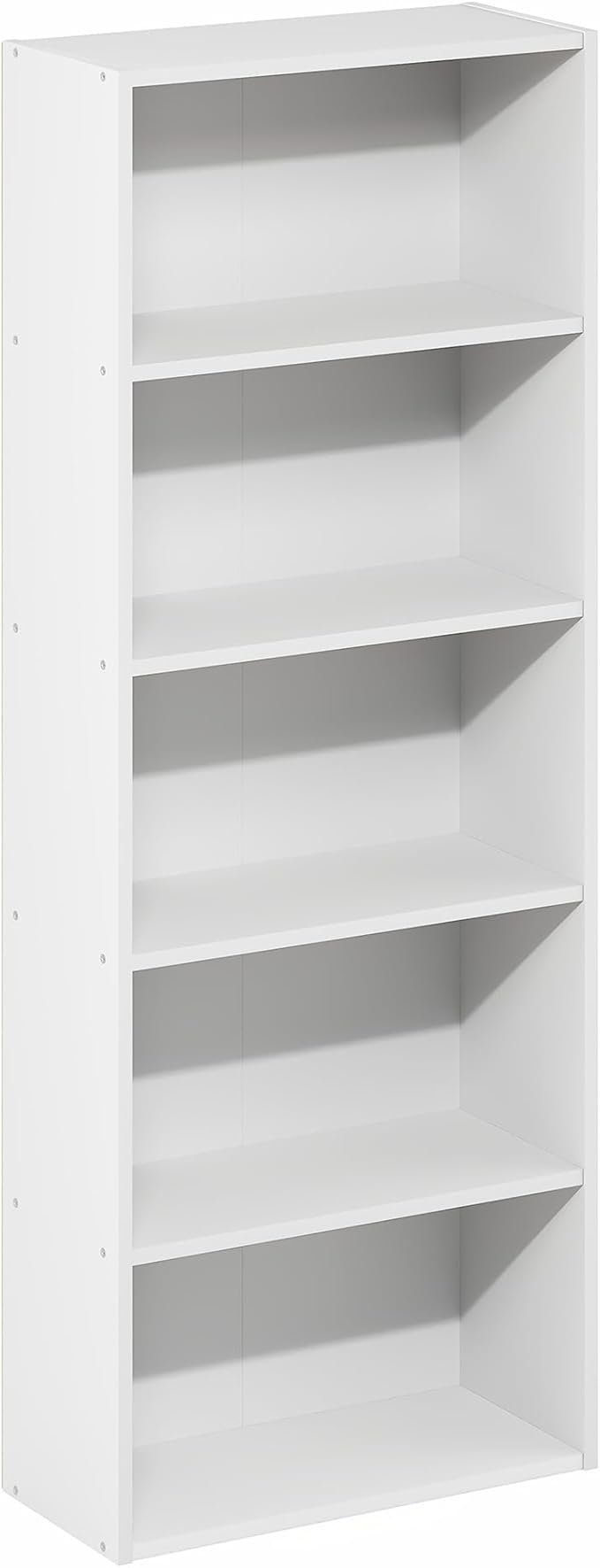 Furinno Basic Book Shelf, 5-Tier Bookshelf, Cube Storage Organizer Bookcase with Open Shelf, 7 x 17 x 44, for Living Room, Bedroom, Home Office, White