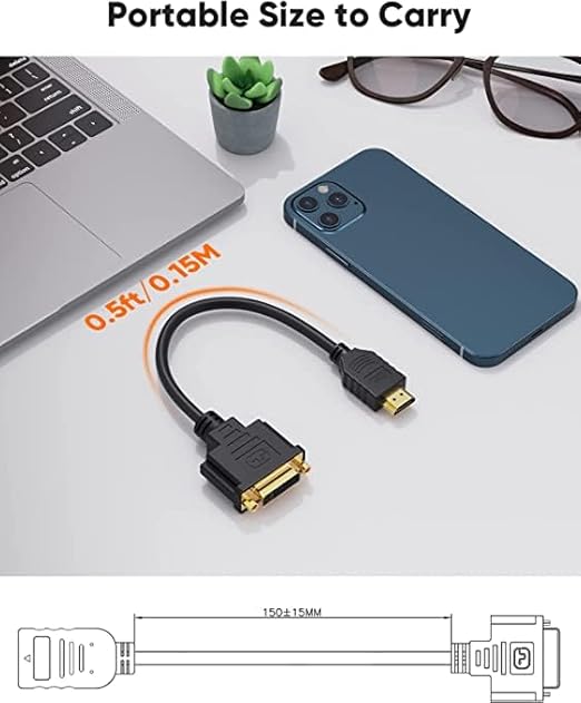 CableCreation HDMI Male to DVI Female 0.5ft [5 Pack], Bi-Directional HDMI Male to DVI-I (24+5) Female Adapter, for PC, TV, TV Box, PS5, Blue-ray, Xbox,Switch