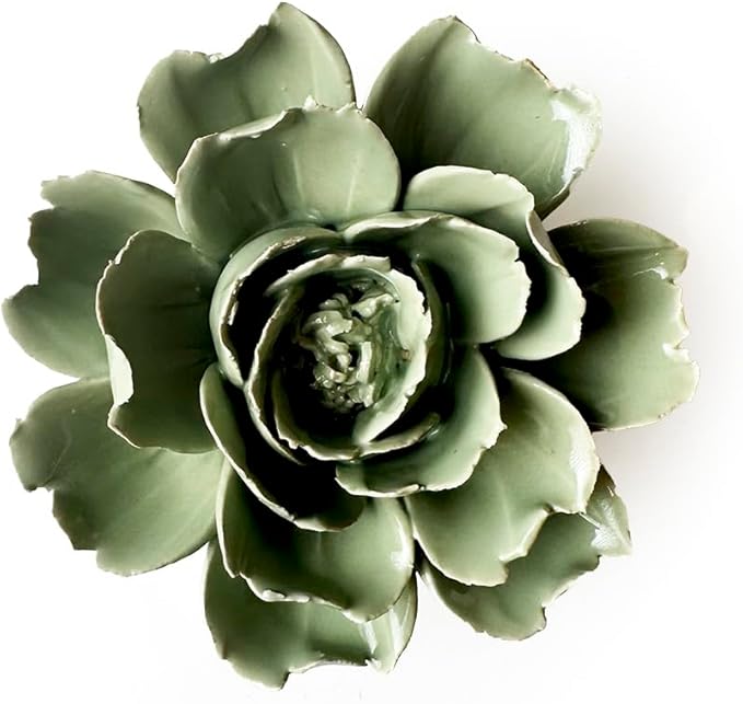 CHIVE ‘Coral’ — Beautiful, Decorative Ceramic Flower — Unique Tablescape Piece — Small Set of (Light Green Flower, Green Rose, Teal Ranunculus).