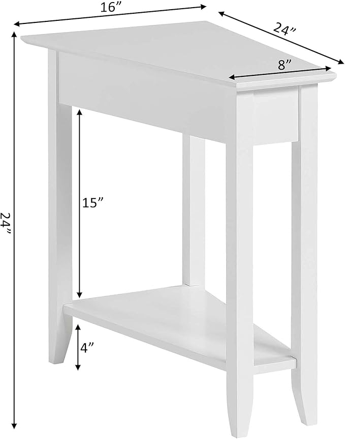 Convenience Concepts American Heritage Wedge End Table 24" - Classic Living Room Table with Storage Shelf,Side Table for Family Room, Bedside Table, White