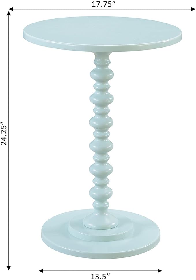 Convenience Concepts Palm Beach Spindle 17.75" Traditional Round End Living Room, Turned Solid Wood Side, Classic Display Pedestal Table, Sea Foam Blue