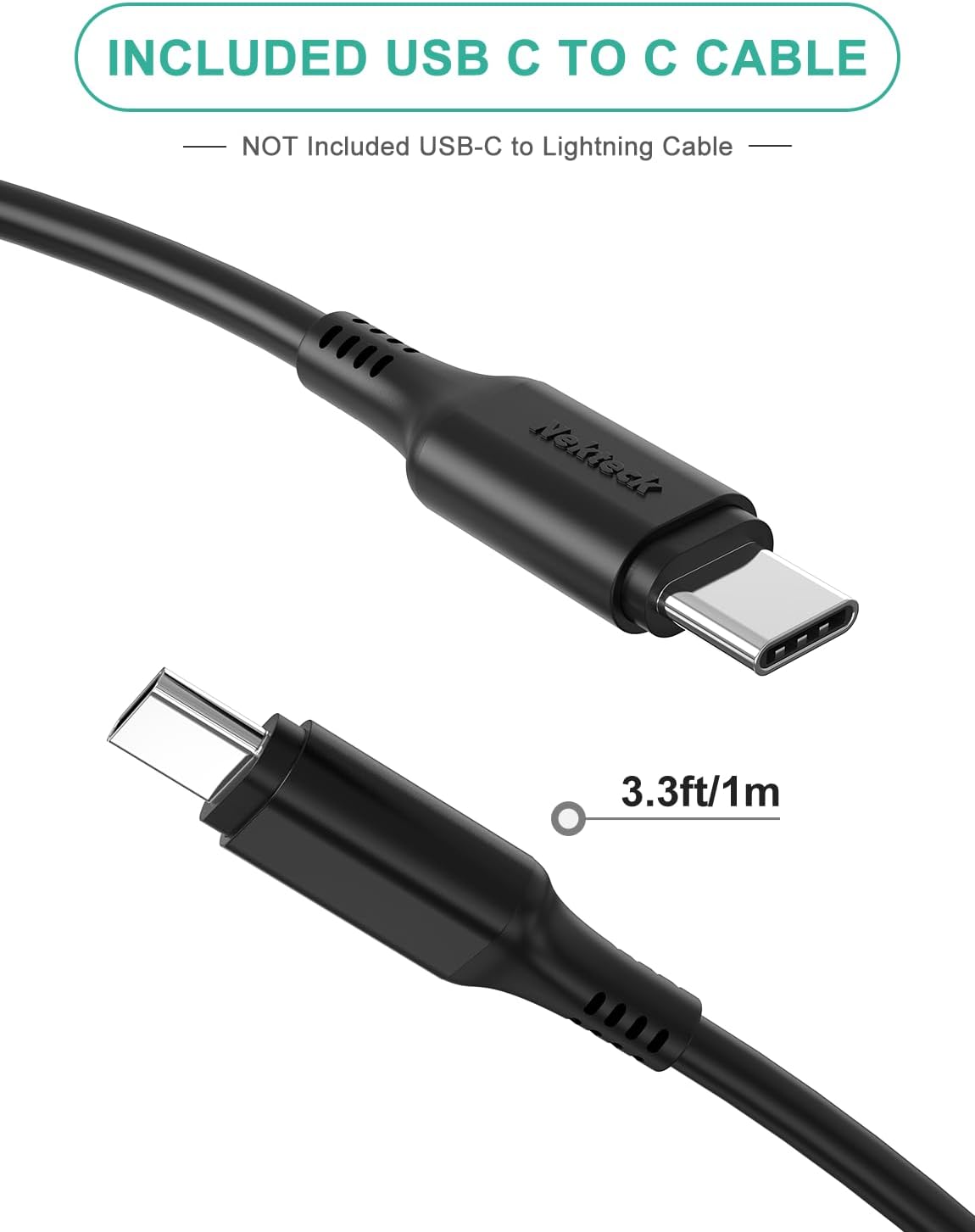 Nekteck Type C Car Charger with 45W Power Delivery, 12W A Port, 3.3ft Cable for iPhone, iPad, MacBook, Galaxy