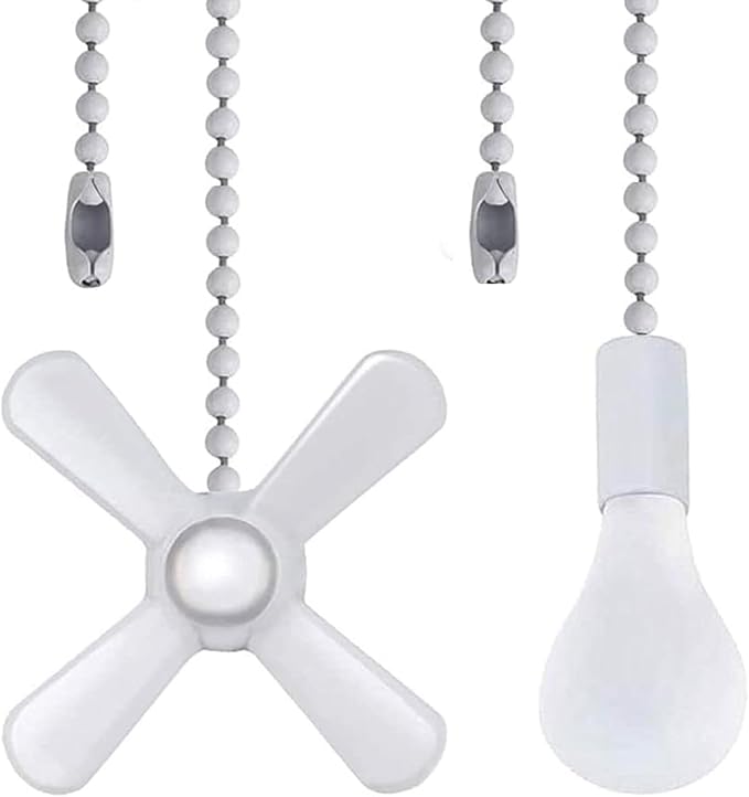 Ceiling Fan Pull Chain,Ceiling Fan Cords Ceiling Fan Chain Pulls with 2PCS 12inch Beaded Ball Extension Chains for Celing Fan Light and Wall Lamps, Cabinet Light (Light Bulb and Fan Shape), White
