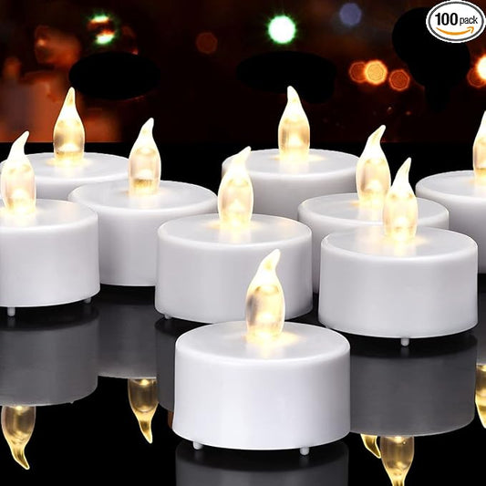 LED Tea Lights Candles- 100PACK Warm White Flameless Candles Realistic and Bright Flickering Long Lasting 200Hours for Holiday Celebration,Party,Home Decoration Warm Yellow,Battery Operated