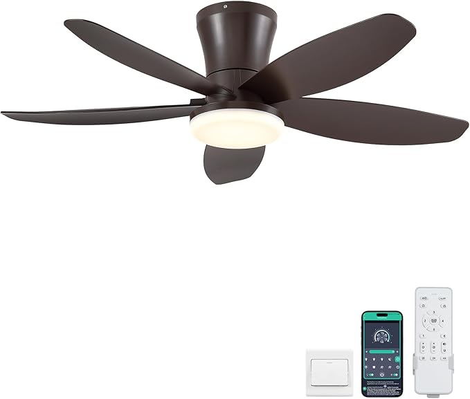 36IN Ceiling Fans with Light and Remote/APP Control, 5-Blade Reversible Motor Ceiling Fan, 3-Color Dimmable Lighting, All-Brown Finish