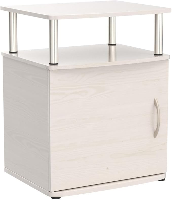 Furinno Jaya End Side Sofa Table/Nightstand with Door, 2-Pack, White Oak/Stainless Steel Tubes