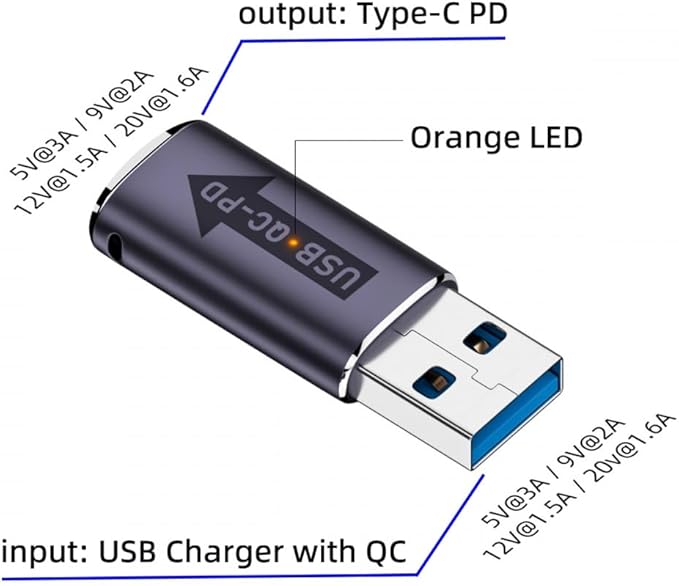 CY Adapter 2pcs/lot USB 2.0 A Male QC to PD USB-C Type C Female 5Gbps Data Power Adapter for Laptop Tablet Phone