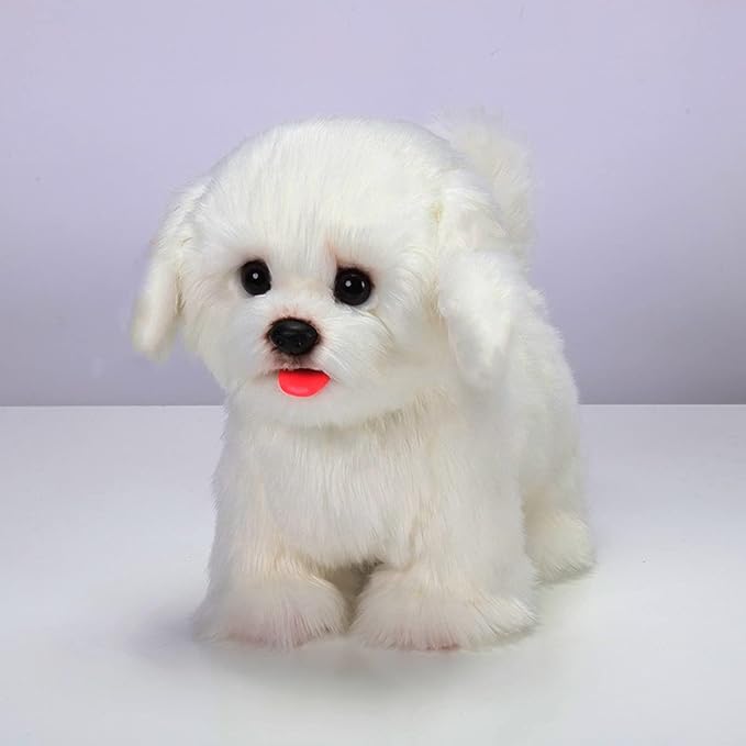 CU-MATE Interactive Maltese Simulation Dog-Realistic Puppy Electronic Toy Dog with Walking/Barking/Wagging Tail/Talking- Robotic Pet Toy Present Gift for Toddler Girls Boys