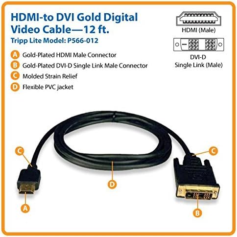 Tripp Lite HDMI to DVI Cable, Digital Monitor Adapter Cable (HDMI to DVI-D M/M) 12-ft.(P566-012)