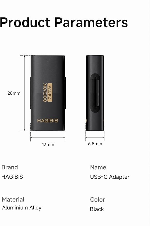 Hagibis 240W 80Gbps 8K@60Hz USB C Adapter, USB-C Female to Female Adapter, USB4 Connecter for Thunderbolt 5/4/3, Laptop, Switch, Dock, Mac, Tablet, iPhone 16 15 Pro Max (TUA07)
