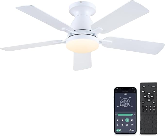 Ceiling Fans-46Inch Low Profile Indoor Ceiling Fan with Light and Remote/APP Control, Dimmable tri-Color temperatures LED,Quiet Reversible Motor,5 Blades Modern Ceiling Fans for Indoor