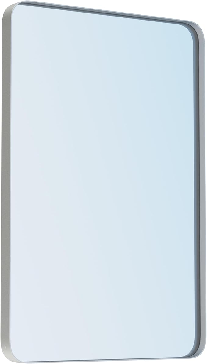 VocalStar 24 x 36 Inch Silver Bathroom Mirror for Wall, Rounded Rectangle Nickel Metal Framed Bathroom Vanity Mirrors, 1/4-inch Shatterproof Glass | Ultra-Flush Hanging