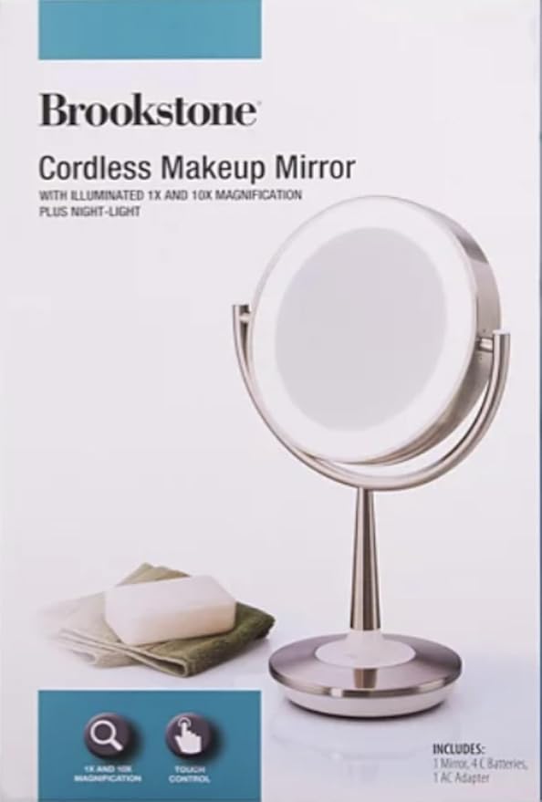 Brookstone Cordless Illuminated Makeup Mirror Silver
