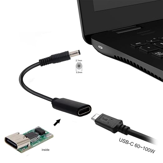 NFHK Type C USB-C Female Input to DC 5.5 * 2.1mm Power PD Charge Cable fit for Laptop 18-20V