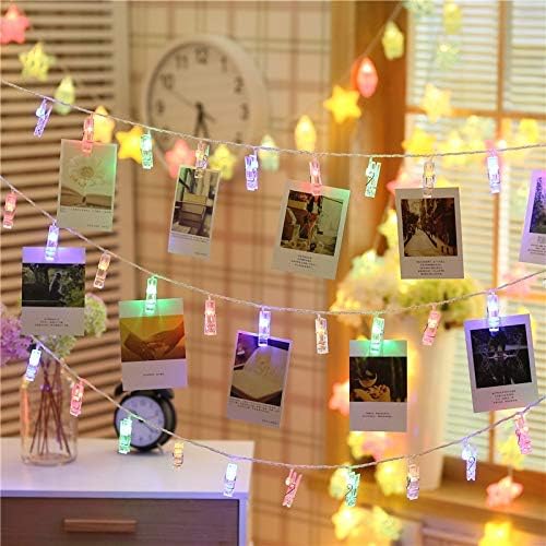 LED Photo String Lights 20 Photo Clips Battery Powered Fairy Twinkle Lights, Wedding Party Home Decor Lights for Hanging Photos, Cards and Artwork Multicolor
