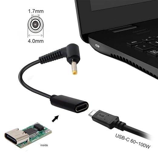 NFHK Type C USB-C Female Input to DC 4.0 * 1.7mm Power PD Charge Cable fit for Laptop 18-20V
