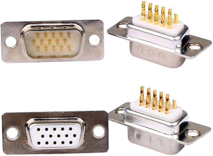 10PCS VGA Male Female DB15 3Row Solder Cup Connectors, Gold Plated Joints Solder Type D-SUB HD15 15Pin D Sub Couplers(Male x 5, Female x 5)