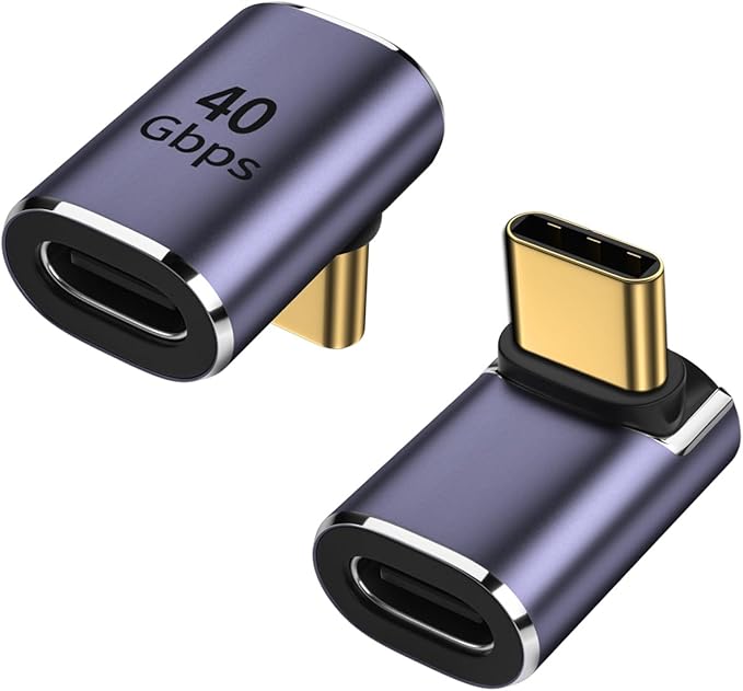 90 Degree USB C Right Angle Adapter 40Gbps Data Transfer USB 4.0/Thunderbolt 4 Type C Male to Female Connector Extender for Mobile Phone, Switch, Steam Deck, Tablet, Laptop (2 Pack)