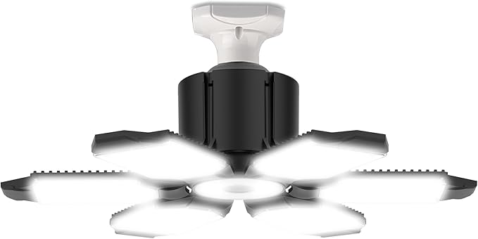 Garage Light Bulb LED 100W with 6 Deformable Panels, E26/E27 Garage Led Ceiling Lights Screw in for Porch Barn Basement Attic