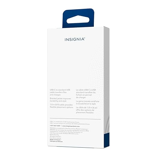 INSIGNIA 6 ft. USB-A to USB-C Charge-and-Sync Braided Cable, Type-C for iPhone 15 Series, iPad Mini 6 / Pro, MacBook Pro, Samsung Galaxy S23, Switch, White Moon Grey