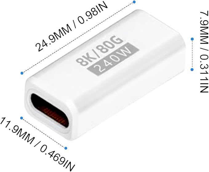 Danfetsoy USB C Coupler 80Gbps, USB C Female to Female Adapter Thunderbolt 5/4 Support 240W/80Gbps /8K@60Hz Video for MacBook, Laptop, Tablet, etc(White 2pack)