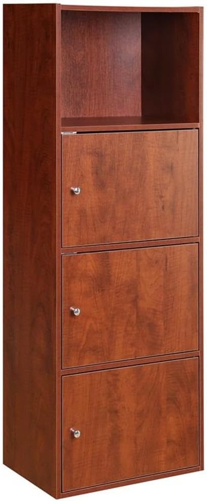Convenience Concepts Xtra Storage Three-Door Bookcase in Cherry Wood Finish