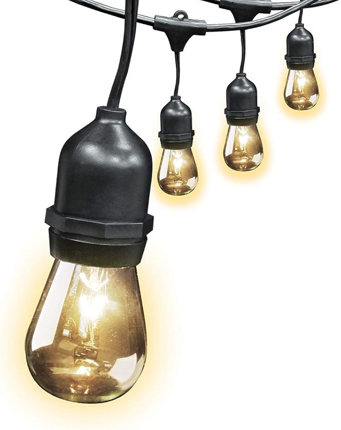 Feit Electric 72041 30 Foot Heavy-Duty Weather Resistant Decorative Indoor and Outdoor 10 Sockets Incandescent String Lights, 30', 11W, Dimmable,Black
