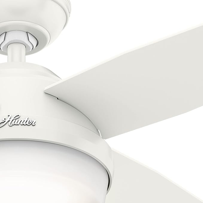 Hunter 44 inch Indoor Ceiling Fan with LED Light and Remote Control - White Modern Ceiling Fan, Standard Mount, 4 Blades, For Bedroom, Living Room, or Kitchen - Dempsey 59246, Fresh White