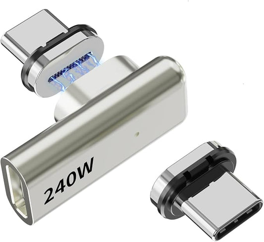 240W USB-C Adapter - 90 Degree Magnetic USB Extender with 2 Connector Tips, USB4 40Gbps 8K 60Hz Compatible with Thunderbolt 3/4 MacBook Pro/Air Laptop PC